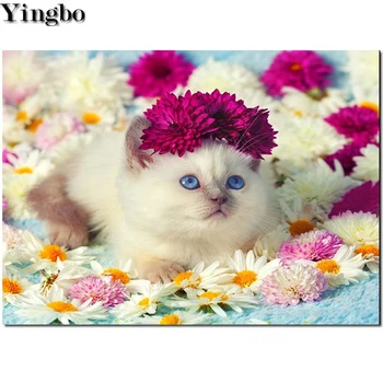 

Chrysanthemum kitten cute 5D DIY Diamond Painting Full Square Diamond Embroidery Mosaic animal Picture Of Rhinestones Home art