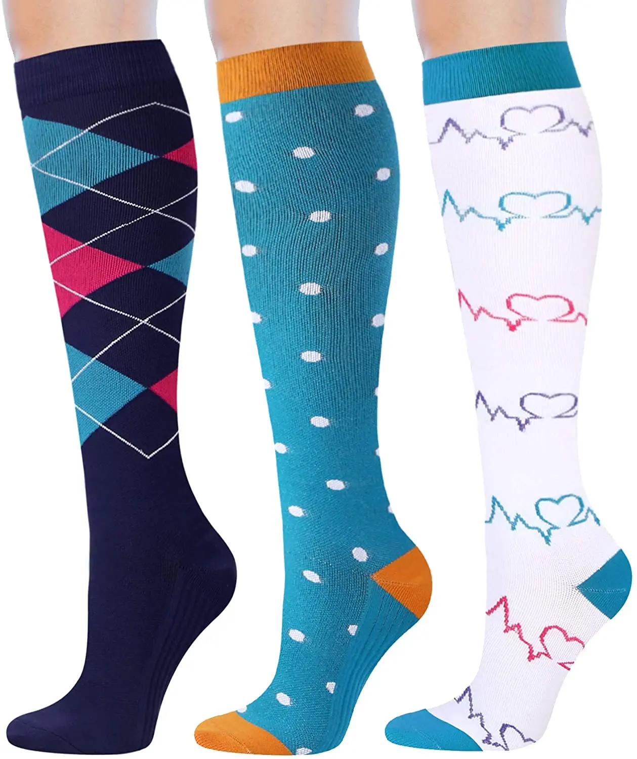 

Men Women Compression Socks Anti Fatigue Varicose Veins Knee High Happy Stockings 20-30 MmHgSports Running Compression Stocking