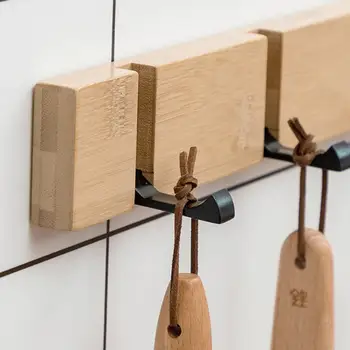 

Natural Bamboo Folding 2/3 Hooks Wall Mounted Towel Clothes Hanger Rack Holder Durable Self Adhesive Hook Rack Easy to Install