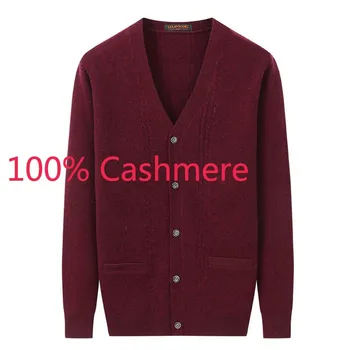 

New Arrival Autumn Men 100% Pure Cashmere Sweater Cardigan Coat Casual V-neck Computer Knitted Thick Size XS S M XL 2XL 3XL