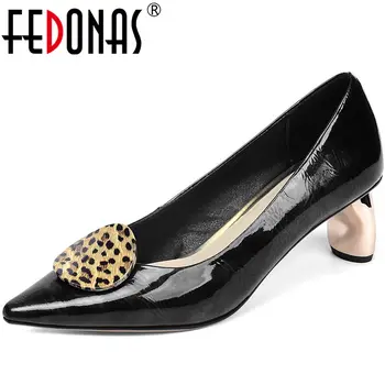 

FEDONAS Leopard Print Spring Summer Patent Leather Strange Heels Pumps Point Toe Women Shoes Brand Elegant New Shoes Woman