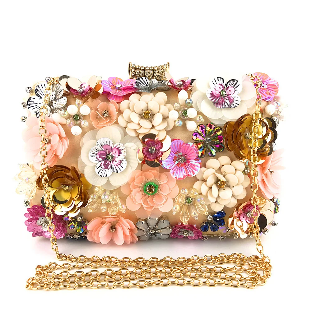 

Dinner bag, lady, handmade colored flower beaded bag.