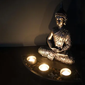 

Gift Figurines Collectibles Ornament Yoga Buddha Statues Meditation Decor Candle Holder Resin Portable Feng Shui Home Office