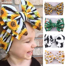 Diadema de doble capa con lazos grandes para bebé, bandanas elásticas de Tela con estampado de girasol de 7 pulgadas, accesorios para el cabello para Festival, 79 colores