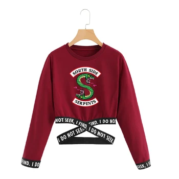 

Aulead Crop Top Sweatshirt Harajuku Long Sleeve Cropped Sweatshirt Women South Side Serpent Print Instagram Clothes Tracksuit 5