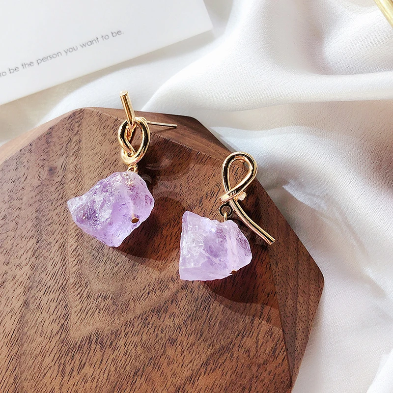 

2019 New Statement Irregular Natural Stone Earrings For Women Metal Knot Asymmetric Pendientes Fashion Girl Trend Accessories