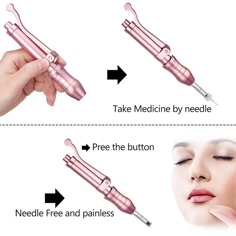 Painless 0.3ml Hyaluronic Injection Pen Massage Atomizer Pen Kit High Pressure Acid Micro Guns Anti Wrinkle Water Syringe Needle