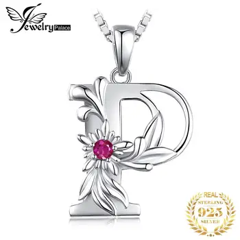 

JewelryPalace Vintage Flowers Created Ruby Cubic Zirconia Initial P Pendant Necklace without Chain 925 Sterling Silver