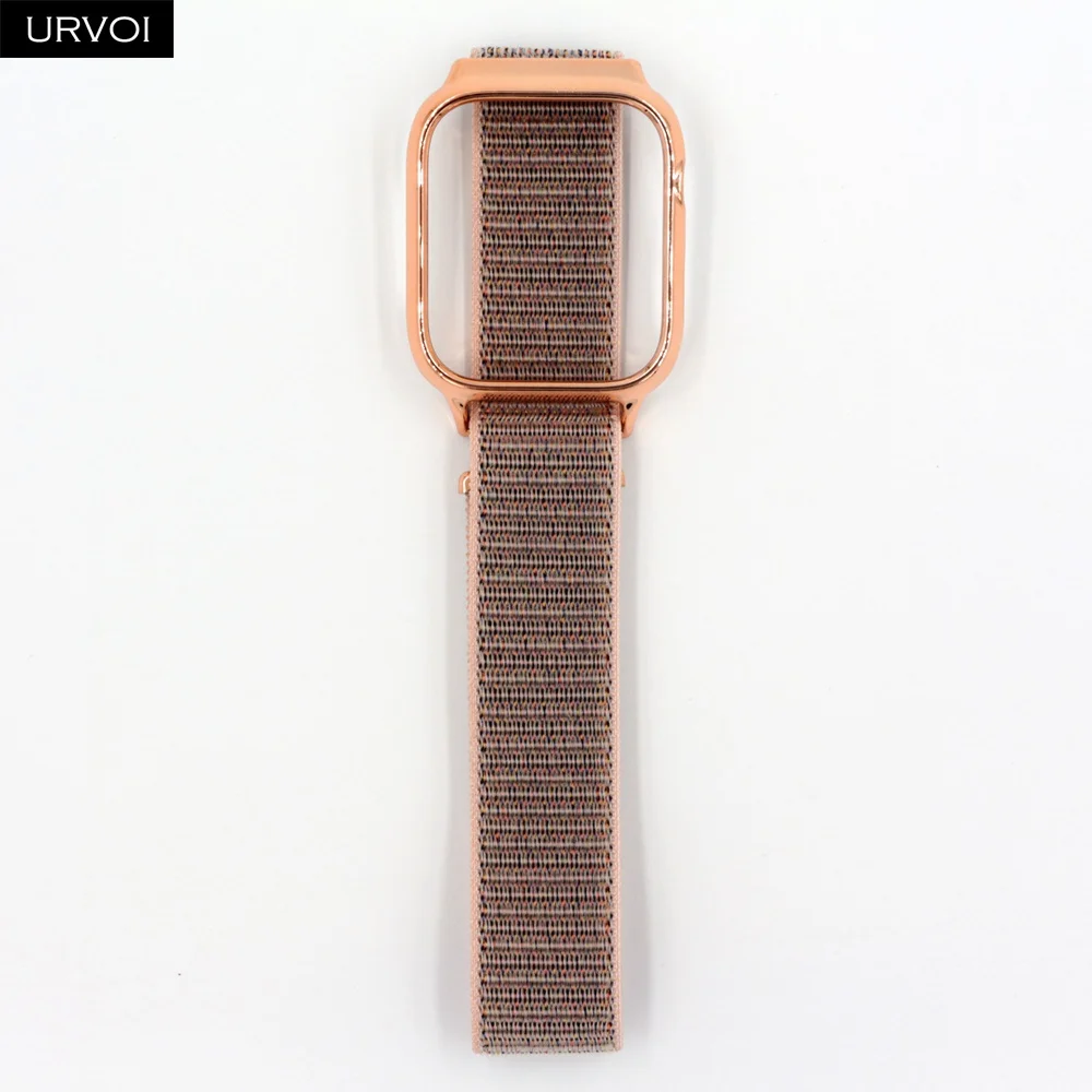 URVOI Спортивная петля для apple watch series 54 3 2 1 полоса светоотражающий ремешок для iwatch с корпусом ПК тканый нейлоновый дышащий ремешок - Цвет ремешка: Pink sand