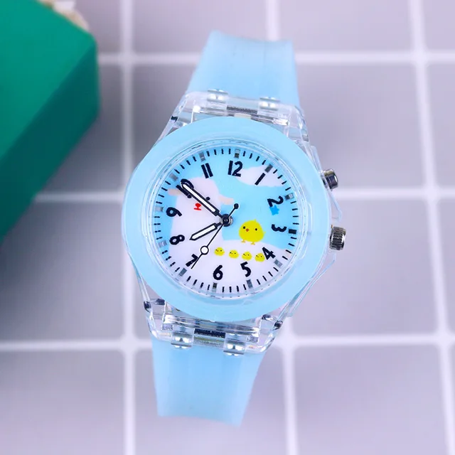 Disney Princess Elsa Kids Watches Girls Silicone Strap Cartoon Rabbit Dinosaur Light Children Wrist Watch Clock reloj infantil Blue YANG