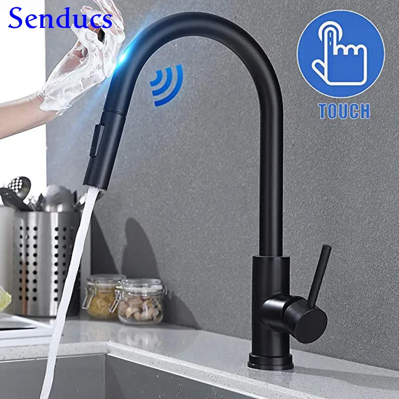

Touch Kitchen Faucet Senducs Black Pull Down Kitchen Sink Faucet Black Bronze Touch Bathroom Basin Faucet Hot Cold Water Tap