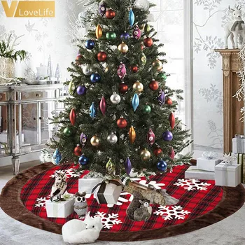 

Large Christmas Tree Skirt Plaid with Faux Fur Border Round Xmas Decorations Home Party Festival New Year Decor little trees