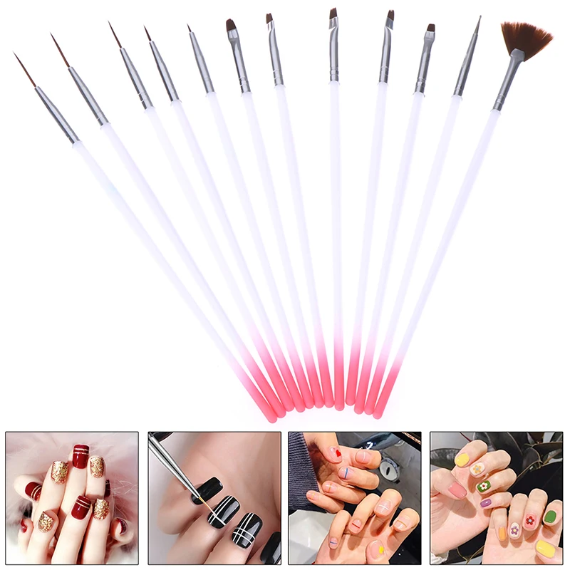 12 Pcs Nail Art Gel Polish Painting Drawing Gradient Brush Decoration Dotting Stripes Liner Pen Manicure Tool Set