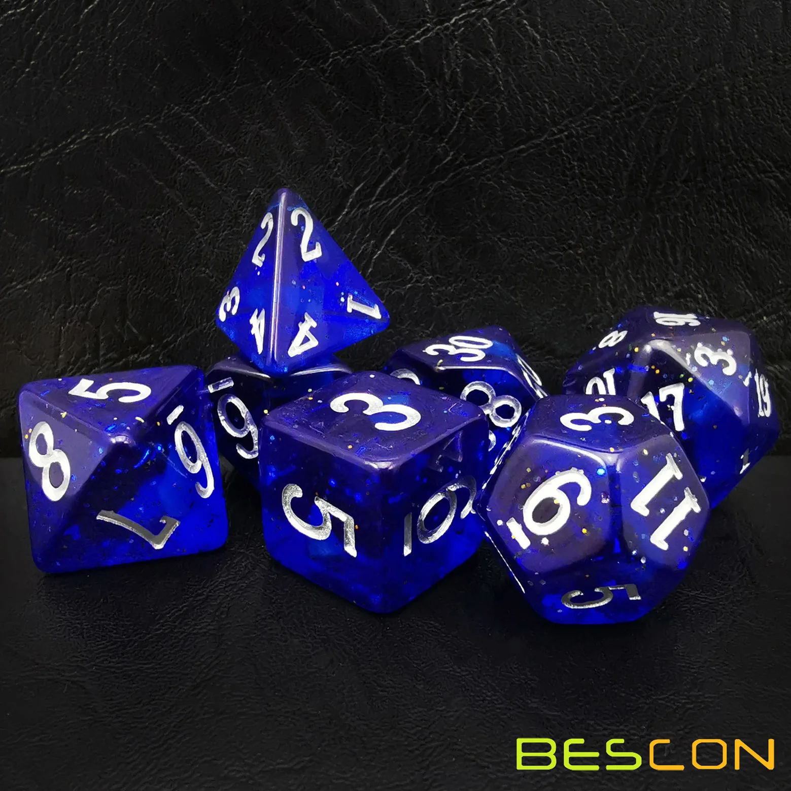 Bescon Super Glow in the Dark Glitter Polyhedral Dice Set DEEP SPACE, Luminous RPG Dice Set,Glowing Novelty DND Game