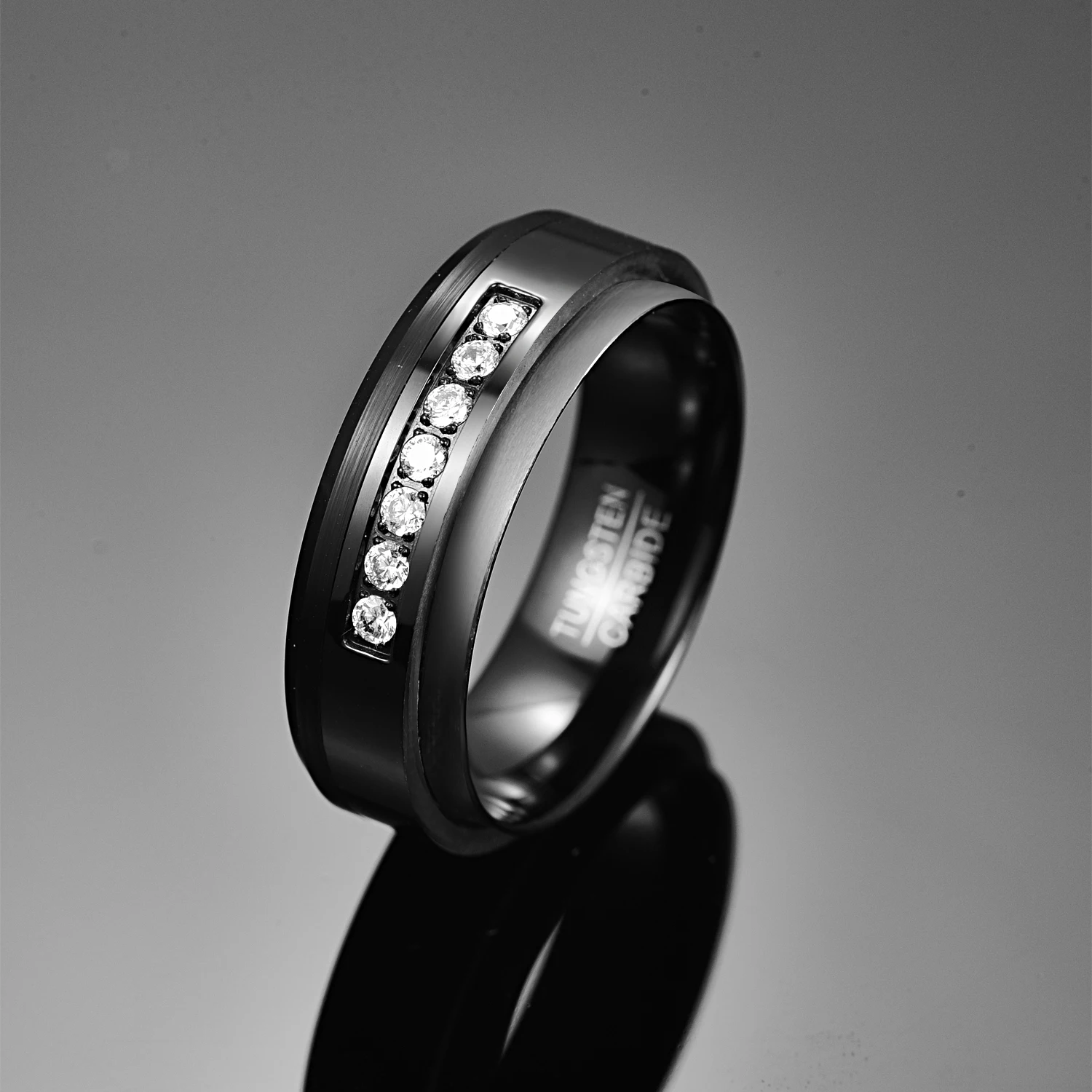8mm Inlaid Zircon Lassa Middle Polished Black Tungsten Carbide Ring Men's Fashion Wedding Jewelry Best Gift 4