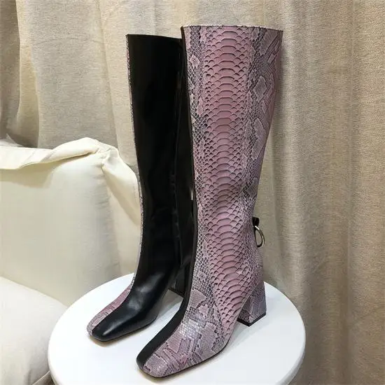 As Pic Сапоги до колена на высоком каблуке со змеиным принтом; Botines Mujer; Botas Mujer; роскошная женская обувь в уличном стиле; женская кожаная обувь; Bota Feminina - Цвет: As Pic