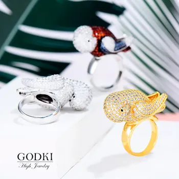 

GODKI 2019 Trendy Parrot Charms Cubic Zircon Statement Ring for Women Finger Rings Beads Charm Ring Bohemian Beach Jewelry