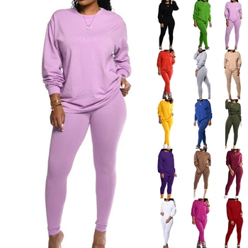 

Fall Fashion Classic Solid Women's Set 2 Two Piece Set Women Sweatshirt Jogger Pants Suit Tracksuit Matching Set Casual Outfit