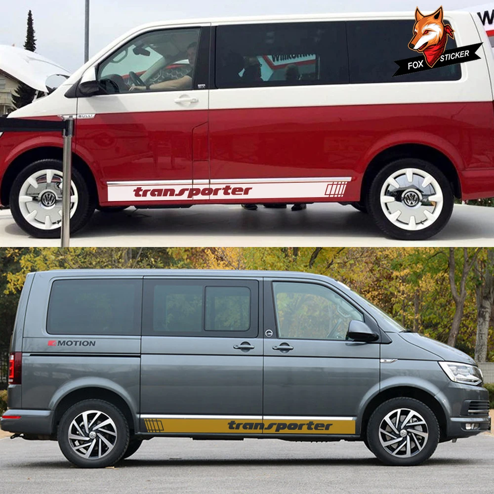  2PCS Car Door Side Skirt Graphic Stripes Decals Auto Decor Stickers Accessories for Volkswagen VW T