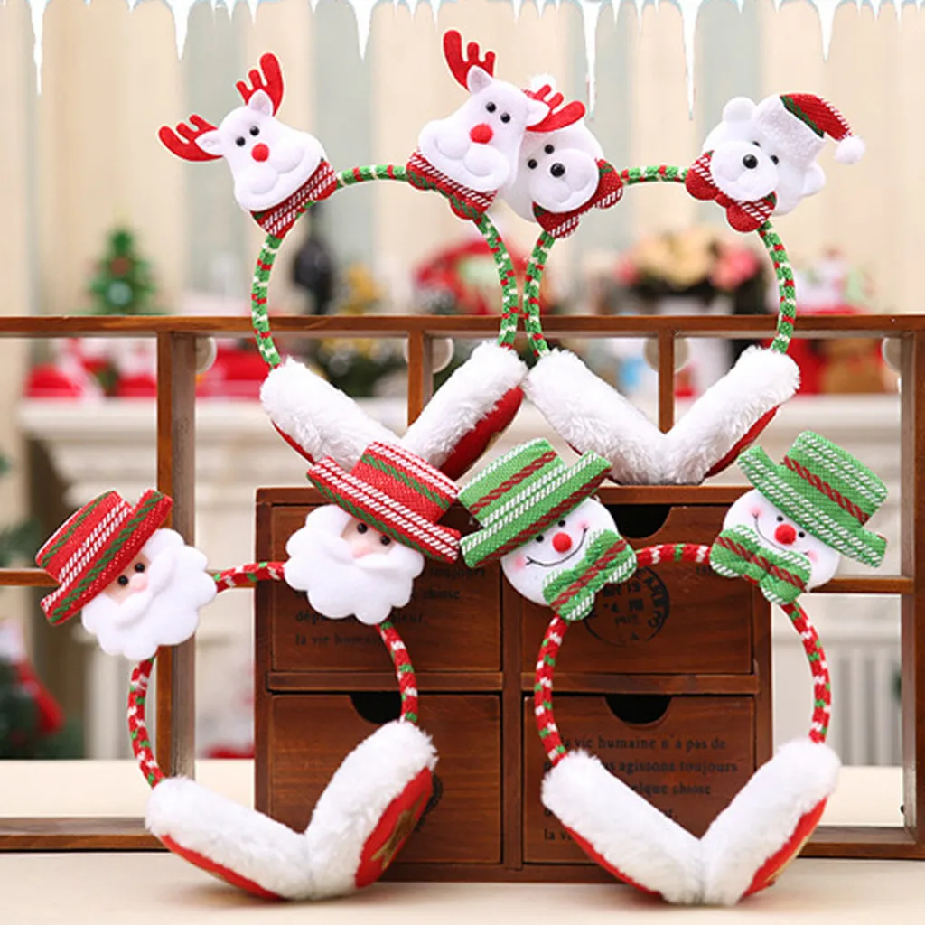 Милые наушники с оленем для взрослых детей Рождество Снеговик Санта Клаус Зимние теплые наушники с ушками рождественские подарки детские наушники