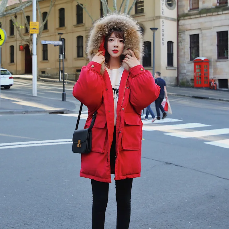 

Photo Shoot 2019 down Jacket Women's Korean-style Mid-length Loose-Fit BF Students Cotton-padded Clothes down Coat Peach Skin La