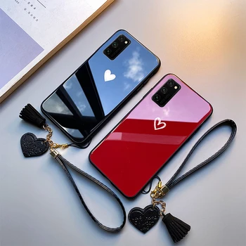 

For Samsung Galaxy A71 A51 A50 A50S Case Free strap Red Black Heart Hard Glass Cover For Samsung A51 A71 A70 phone Casing