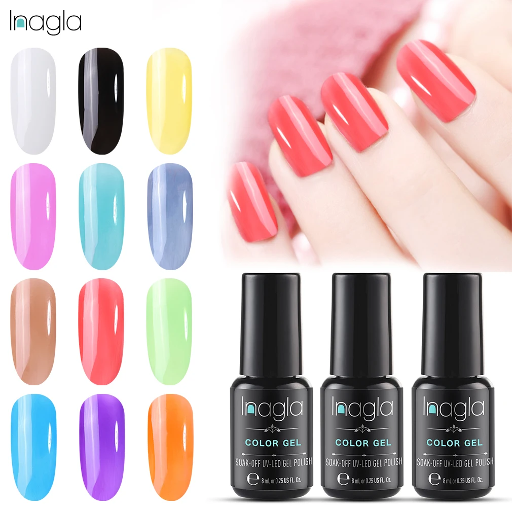 

Inagla 8ml Gel Varnish Gemstone Titanium Silver Gel Nail Art Tips Gel Nail Polish Translucent Candy Color Lacquer Top Base Coat