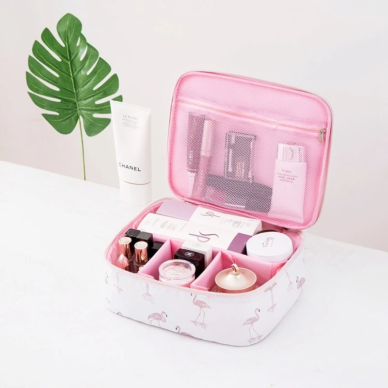 Urijk сумка для макияжа для девочек на открытом воздухе женский косметический мешок моющийся туалетный органайзер для макияжа сумка для дорожного набора многокарманная женская сумка - Цвет: B White flamingo