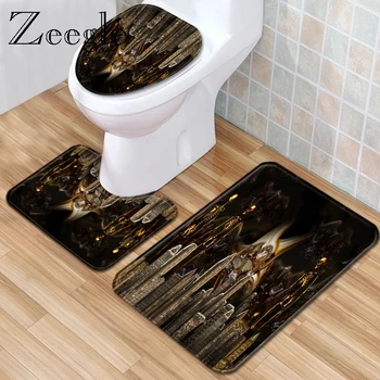 

Zeegle Printed Microfiber Bath Mat Carpet 3pcs Bahtroom Mat Set Machine Washable Floor Mat Toilet Doormat Shower Room Decor Rug