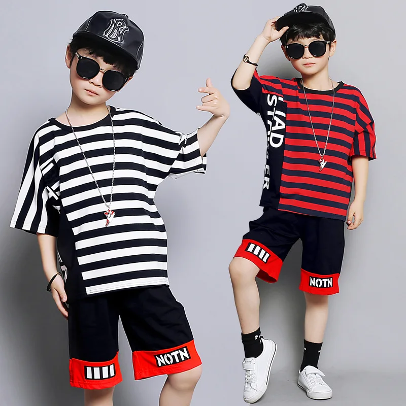 

BOY'S Summer Wear Set 2019 New Style Big Boy CHILDREN'S Short-sleeved Clothes Two-Piece Set Korean-style Stripes Boy Clothing