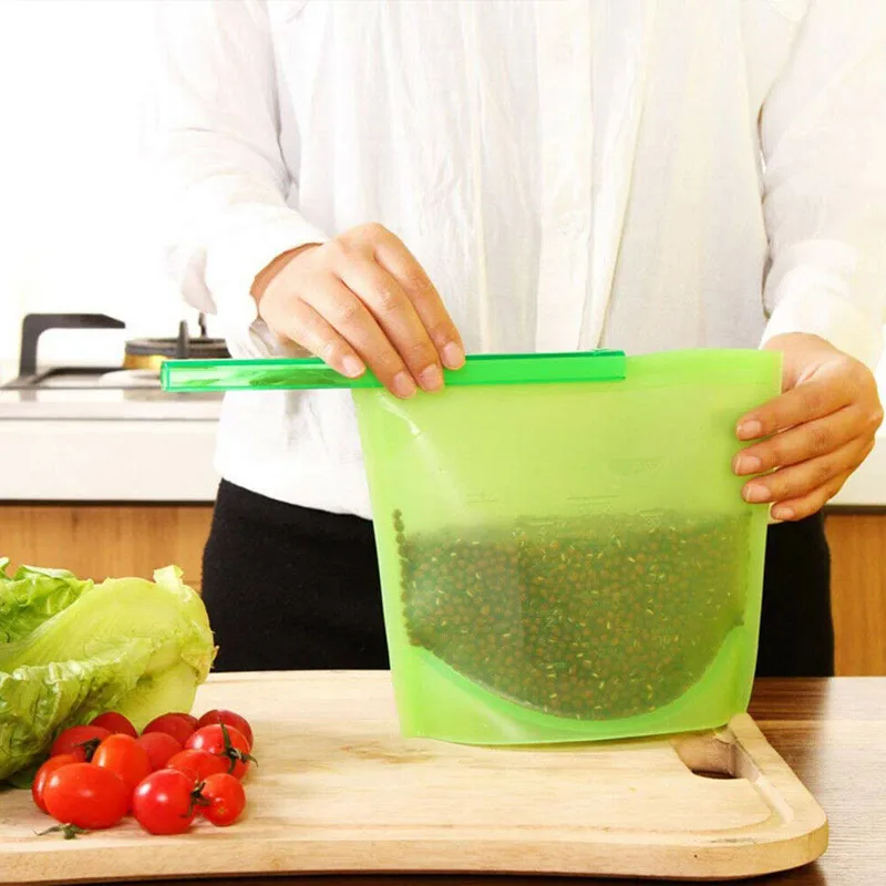 Silicone Food Storage Bags Reusable Fresh Bag Vacuum Sealer for Fruit Meat Milk AUG889