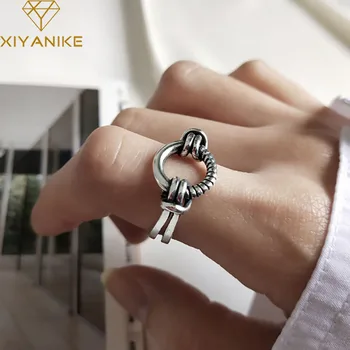 

XIYANIKE 925 Sterling Silver Party Rings for Women Couples Vintage Simple Handmade Geometric Round Thai Silver Jewelry Gifts