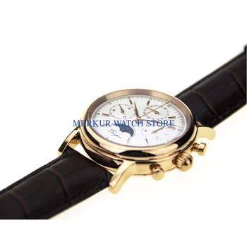 

Sugess Mens Watch Mechanical Chronograph Pilot 1963 Dress Watch Dress Seagull Movement St1908 Gold Plated White DIal