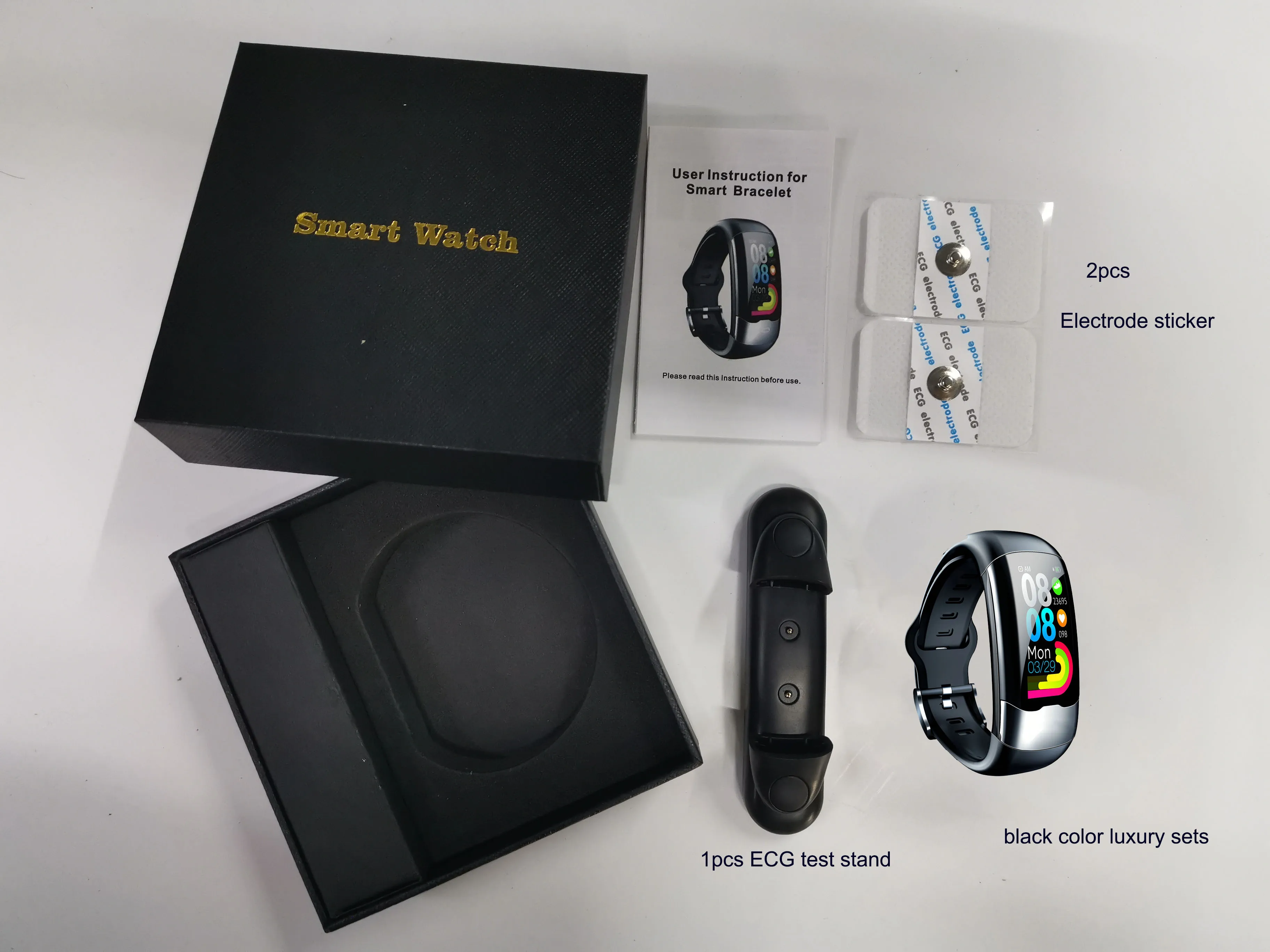 Лучший ECG+ PPG SmartBand кровяное давление spo2 смарт-Браслет фитнес-трекер часы для плавания умный Браслет напоминатель отправить смс push - Цвет: black luxury sets