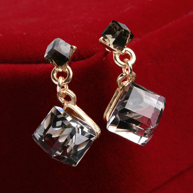 Stud Earring For Women With Stones Crystal Clear Green/Gray/Multicolor Color CZ Cube Jewelry Gift Wholesales Price