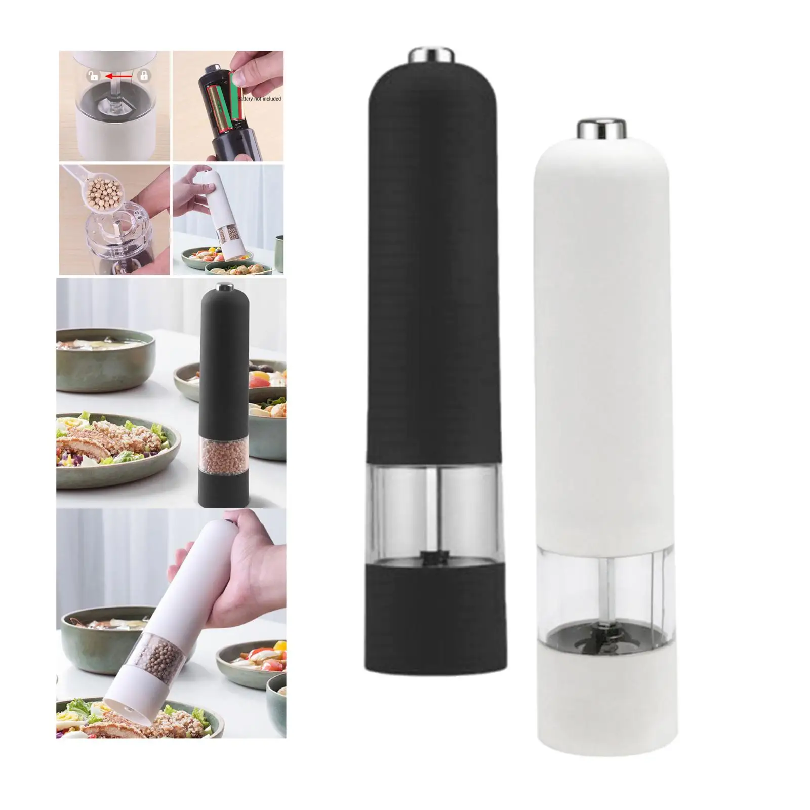 Automatic Plastic Electric Salt and Pepper Mill Grinder Shaker 22.5x5.3cm for Herb Spice Peppercorn