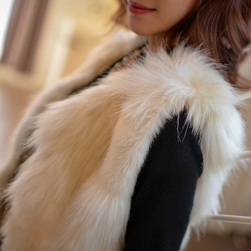 Смешанный осенний зимний жилет из искусственного меха, женский модный элегантный меховой жилет с v-образным вырезом без рукавов, Женская Тонкая Короткая Меховая куртка, пальто бежевого цвета, 3X