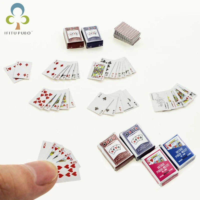 Miniature Poker Mini 1:12 Dollhouse Playing Cards Doll House Mini Poker 1set 