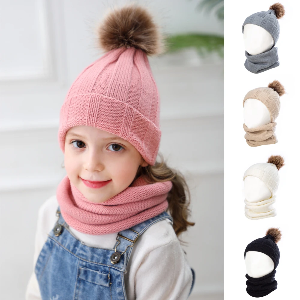 Комплект из 2 предметов; Новинка г.; зимняя теплая однотонная шапка для малышей; детский вязаный шарф для мальчиков и девочек+ шапочка