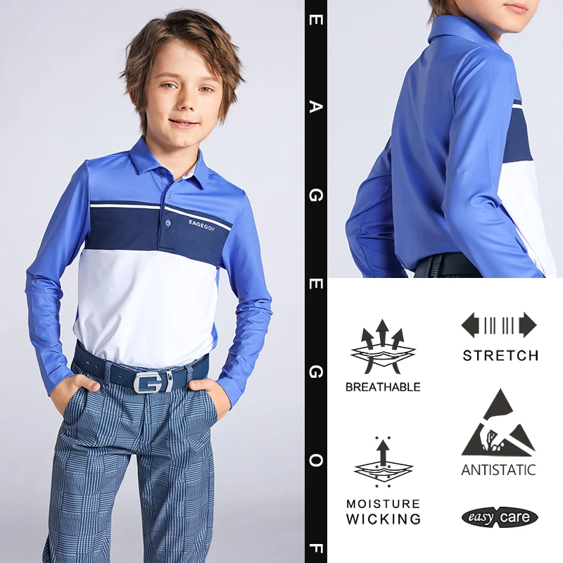EAGEGOF Boys Long Sleeve T-shirt Fashion Children golf Polos High-end sportswear Coolpass technical fabric