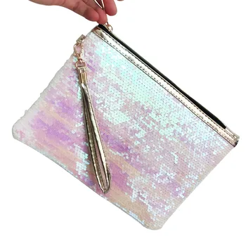 

With Handle Travel Cosmetic Pouch Envelope Sequins Organizer Portable Zipper Gift Makeup Bag Purse Fashion Storage