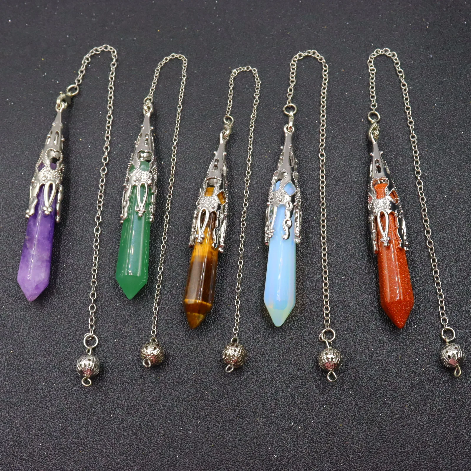 Chakra Reiki Healing Hexagon Prism Pendulums Charms Natural Stones Amethyst Rose Quartz  Pendant Yoga Energy Stone Decoration