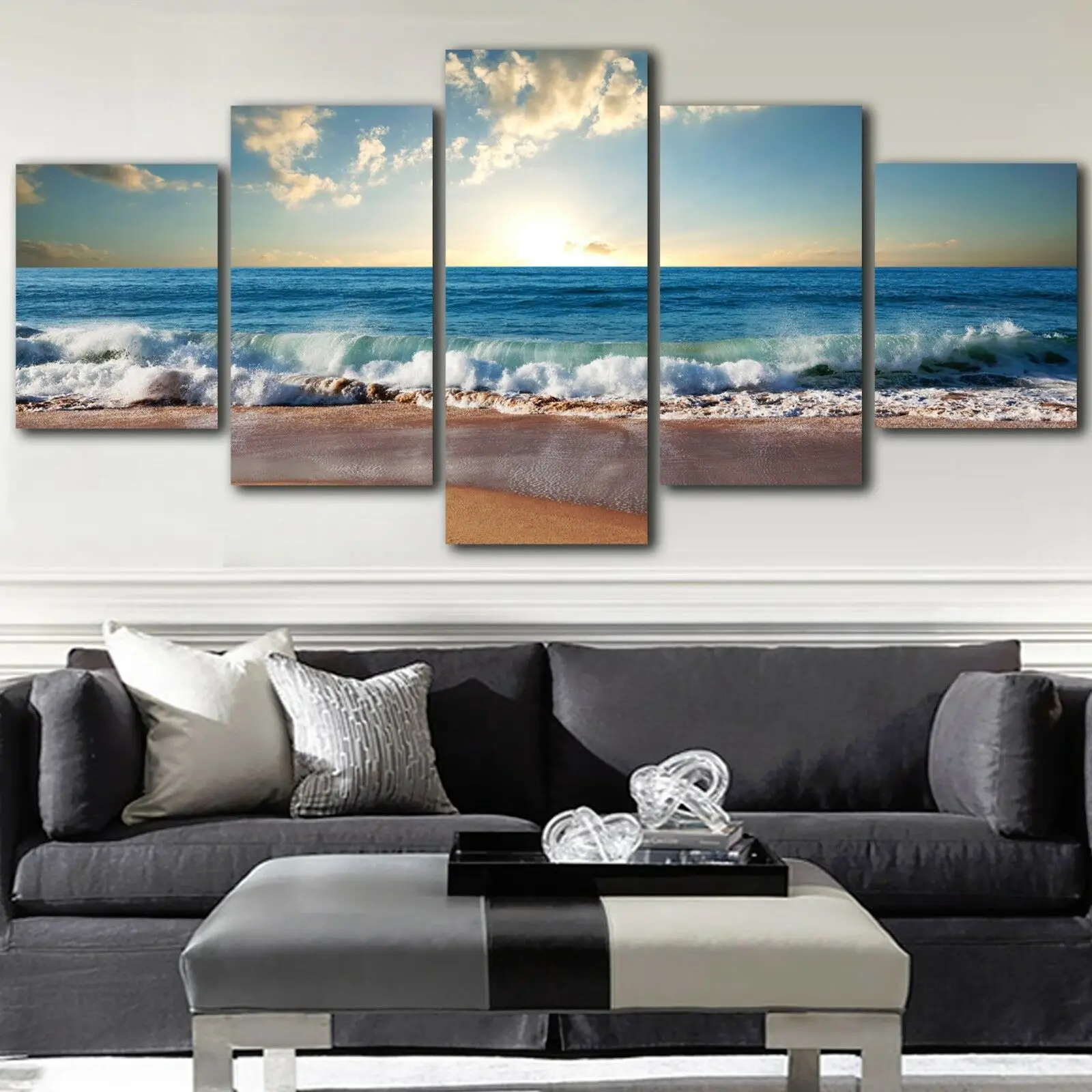 

No Framed 5 pieces Beach Wave Waves view Home Decor Modular Pictures Canvas Paintings Printed Posters Wall Art For Living Room