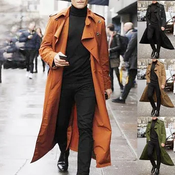 

2020 New Long Trench Coat Men Solid Classic Spring Autumn Jacket Men Casual Loose British Style Trench Overcoat Streetwear Coat