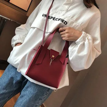

Women's fashion Korean style PU one-shoulder diagonal portable bucket bag
