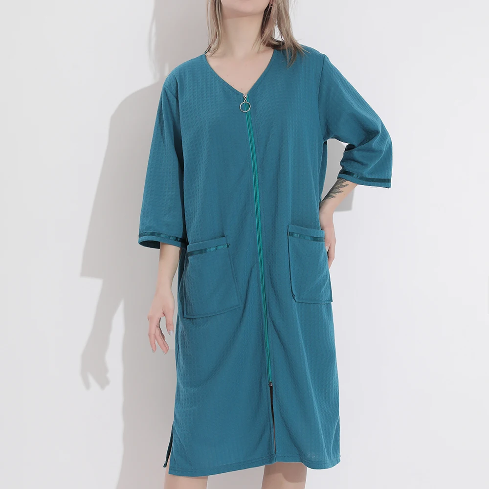 Women Sleepwear Sleepwear Pajamas 3XL Women Loose Bathrobe Gown Zipper Pocket Nightwear Summer Thin Robe Sleepwear Sex Casual Nightgown