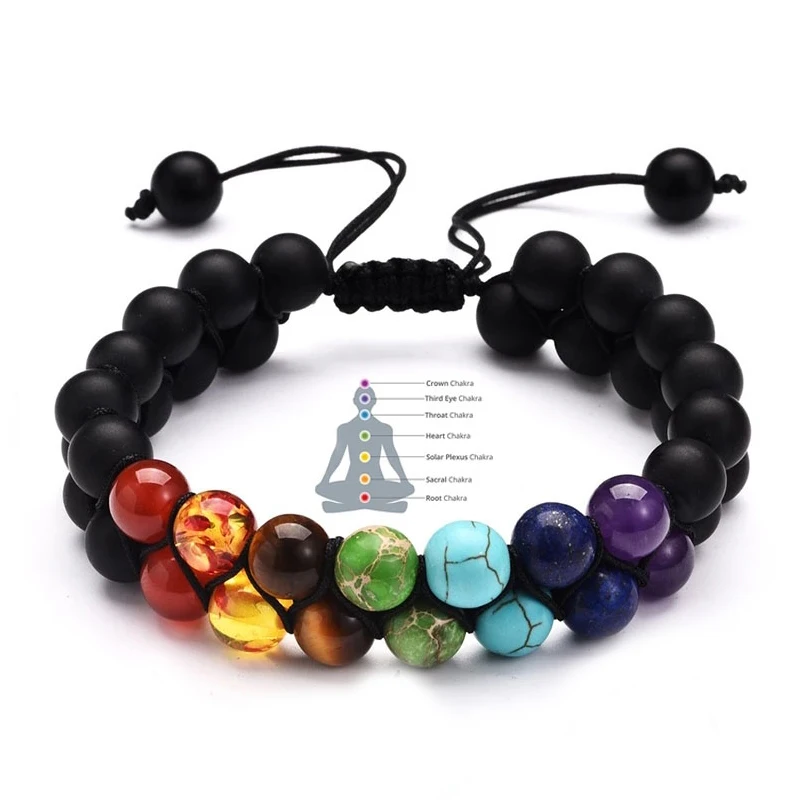 7 Chakra Adjustable 8mm Natural Stone Bracelet Double Woven Rope Chain Yoga Healing Balance for Men Women Jewelry Gifts | Украшения и