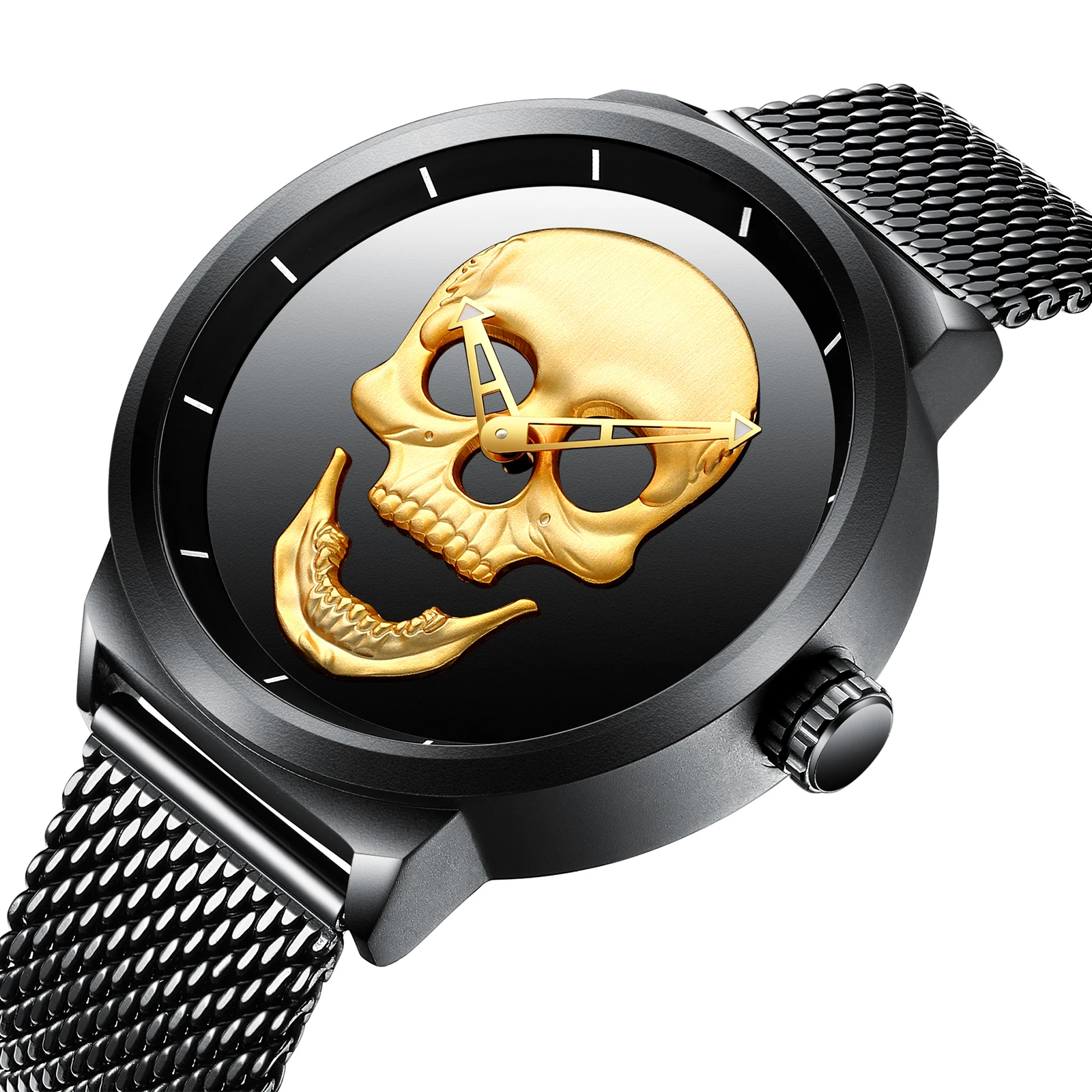 

BIDEN Fashion Relogio Masculino Mens Quartz Watch Brand Luxury Golden Skull Dial Stainless Steel Belts Waterproof Orologio Uomo