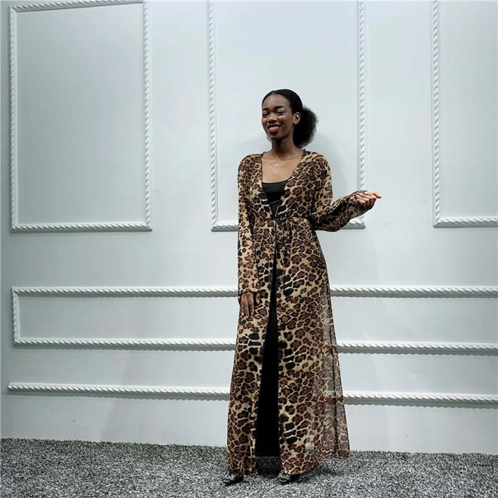 Leopard Hijab Muslim Dress Women Abaya Kimono Cardigan Saudi African Kaftan Dubai Caftan Pakistan Qatar Turkish Islamic Clothing