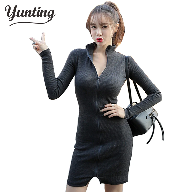 zipper front bodycon mini dress
